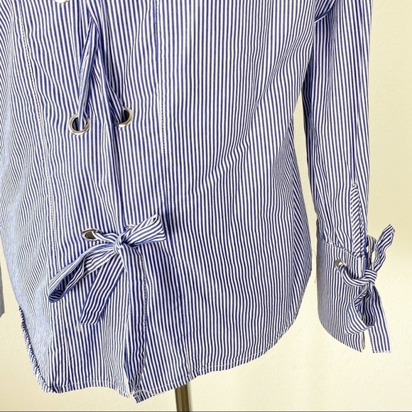 Sanctuary Tie Lace Top Pinstriped Blue Size S - Picture 5 of 8